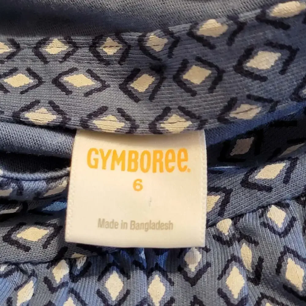 Gymboree Blue White Romper Diamond Print Short Sleeve Cotton Blend Girls Size 6
